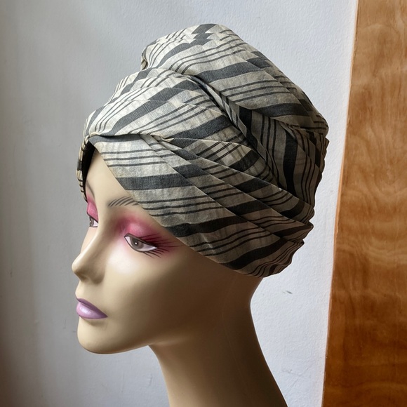 Vintage Evelyn Varon turban style striped plaid hat - Picture 1 of 16